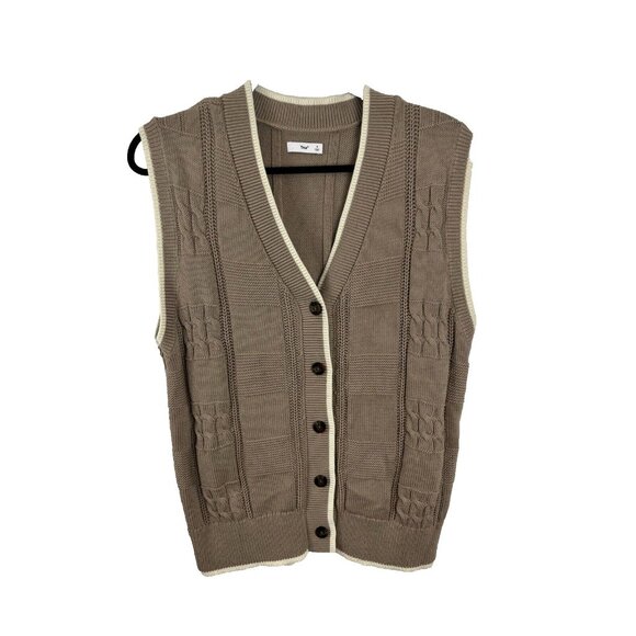 Aritzia TNA Cotton-Blend Beige Academia Vest Womens Size S - Picture 1 of 9